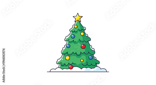 A cheerfully decorated christmas tree with colorful ornaments and a golden star presented as a silhouette high quality professional detailed modern