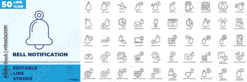 Bell Notification Line Editable Icons set