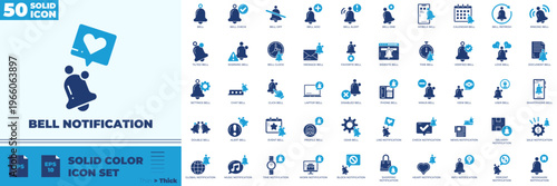 Bell Notification Solid Color Editable Icons set