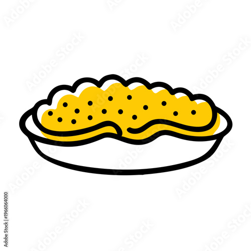 Casserole dish filled with food, hand drawn vector art on transparent background, breakfast
