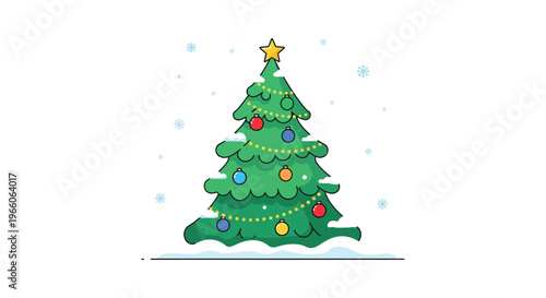 A brightly decorated christmas tree stands against a white background adorned with ornaments and a star silhouette high quality professional detailed