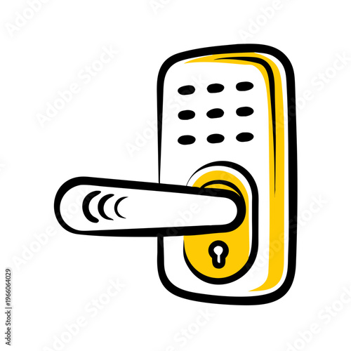 Smart door lock with keypad and keyhole, modern electronic security technology for home access control