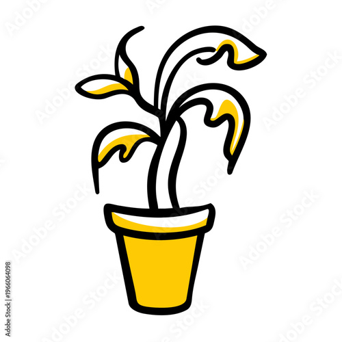 Potted houseplant with large leaves, simple vector illustration of indoor greenery decoration