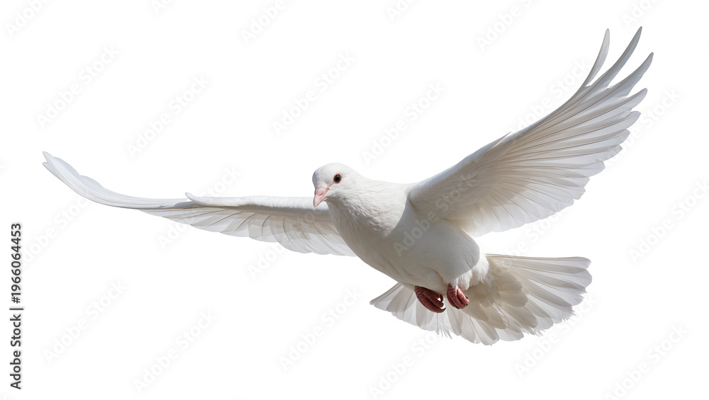 Fototapeta premium White dove with outstretched wings flying gracefully, isolated on transparent background