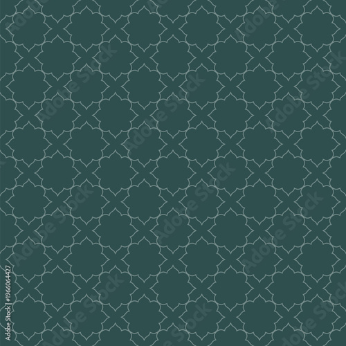 Vector geometric seamless pattern in classic Islamic style. Elegant ornamental lines texture, outline floral lattice, grid. Traditional luxury background. Dark green linear ornament. Repeating design