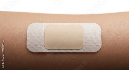 Nicotine patch application on arm, promoting health and wellness, studio background

