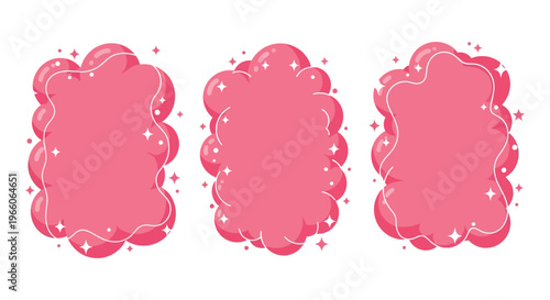 Three vibrant pink cloud shaped frames with sparkling accents create a playful and decorative visual composition silhouette high quality professional detailed modern