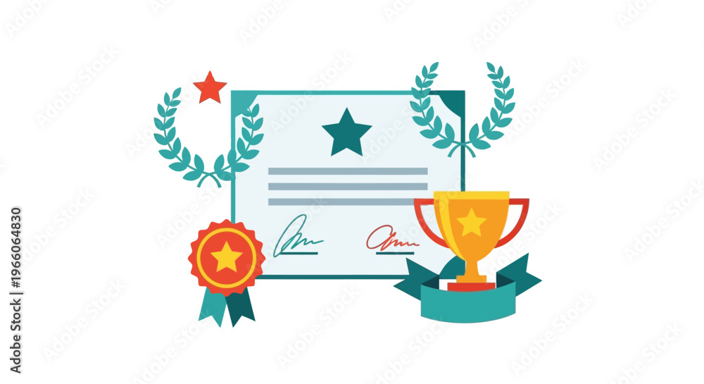 Fototapeta premium Trophy and Certificate of Achievement Symbol.