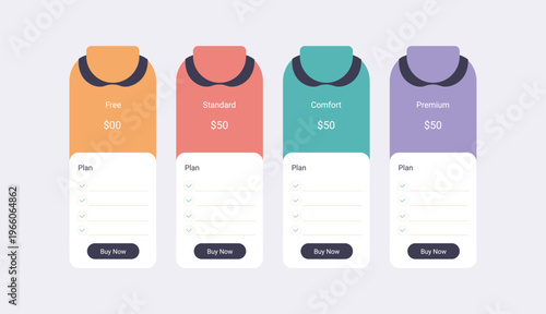 Modern Pricing Table Design Template for Subscription Plan Comparison Clean Pricing Cards Interface.