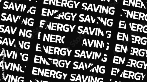 Rotating circular text animation displaying energy saving phrase arranged in concentric motion with central empty space for overlay content.