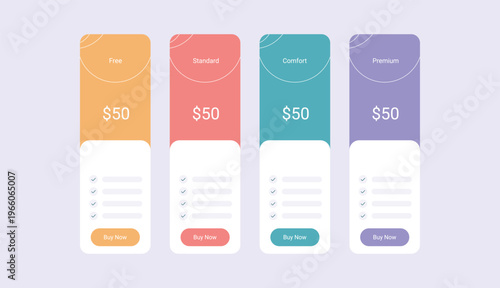 Modern Pricing Table Design Template for Subscription Plan Comparison Clean Pricing Cards Interface.