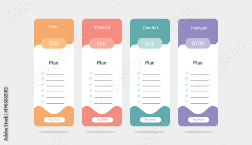 Modern Pricing Table Design Template for Subscription Plan Comparison Clean Pricing Cards Interface.