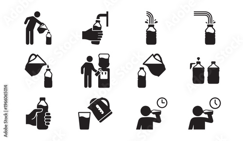 Water dispenser and refill procedure icons