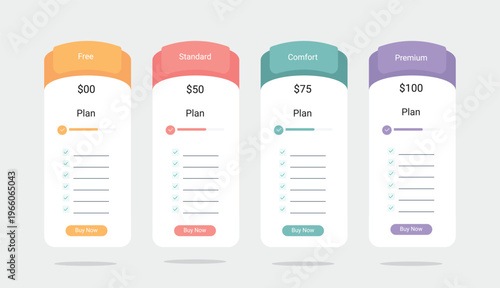 Modern Pricing Table Design Template for Subscription Plan Comparison Clean Pricing Cards Interface.
