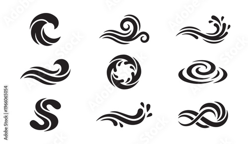 Set of abstract wind and air current vector icons