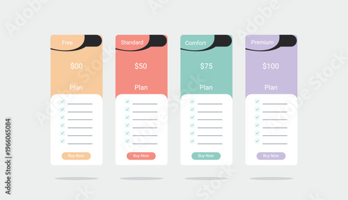 Modern Pricing Table Design Template for Subscription Plan Comparison Clean Pricing Cards Interface.