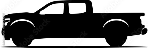 Clean black silhouette of a modern pickup truck, perfect for automotive concepts and transport designs