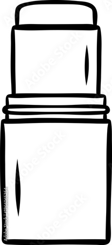 Black and white line drawing of a cream blush stick. Simple sketch style for cosmetic catalogs or beauty branding