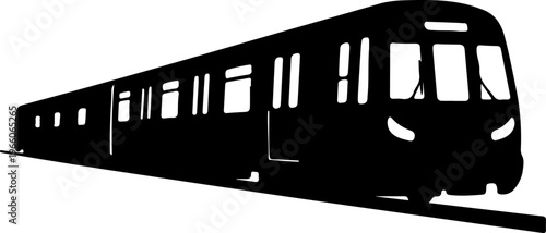 Silhouette of a modern electric train traveling on tracks