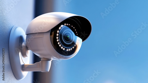 Modern security camera providing constant surveillance and protection, monitoring property with advanced technology, ensuring safety, and deterring crime on a building exterior
