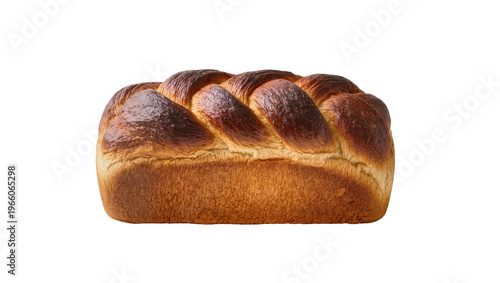 Fotografie Golden brown braided challah loaf with a shiny dark crust isolated on transparen