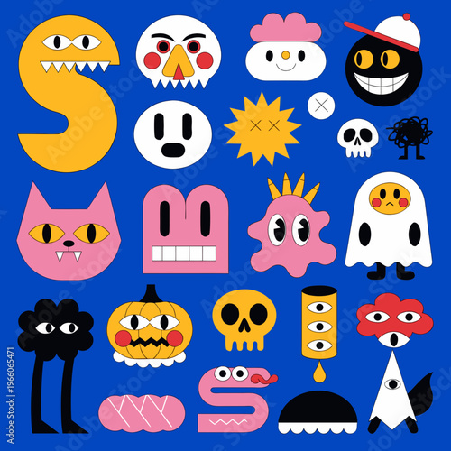 Halloween Cute Icon Set – Spooky Fun Characters & Flat Vector Illustrations