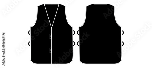 Black utility vest front and back view isolated