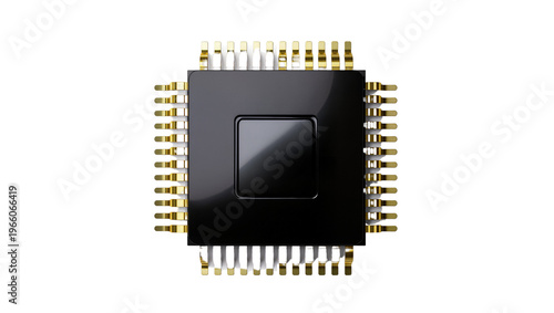 Foto Black microchip with golden pins isolated on transparent background, key for com
