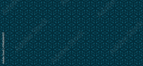 Vector minimal geometric seamless pattern with diamonds, floral shapes, leaves. Simple elegant ornament texture. Modern abstract background in teal blue color. Repeated design for print, fabric, decor