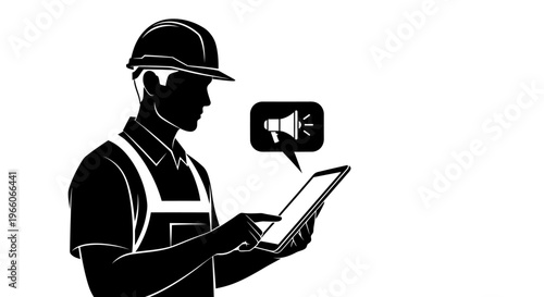 1 May, Labor day icons representing international workers, silhouette of a foreman with clipboard and megaphone, vector