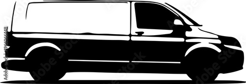 Monochromatic silhouette illustration of a versatile commercial cargo van designed for efficient logistics and delivery services