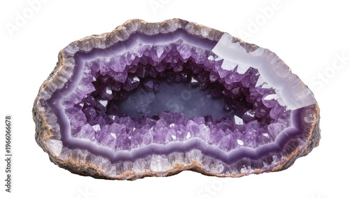 Sparkling deep purple amethyst geode, isolated on transparent background