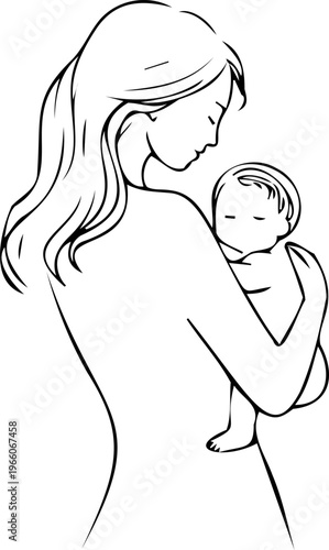 Line art drawing for baby shower invitations and decor