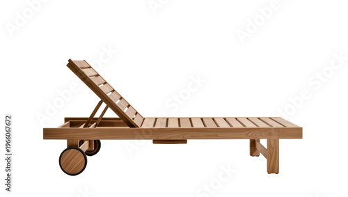 Valokuva Adjustable wooden wheeled sun lounger, isolated on transparent background