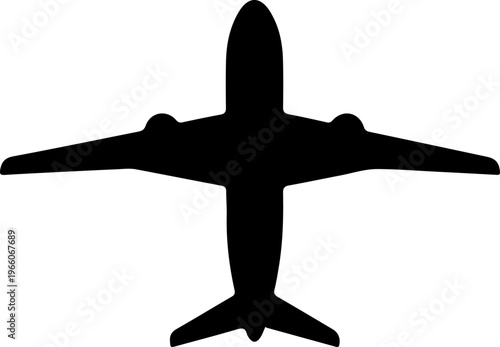 Top view silhouette of a private jet airplane with wings extended