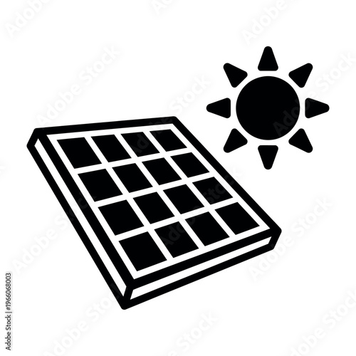 Solar Panel and Sun Icon Representing Renewable Energy and Sustainable Technology