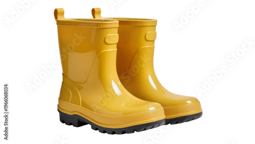 Konstfotografi Yellow rubber boots with black soles, isolated on transparent background