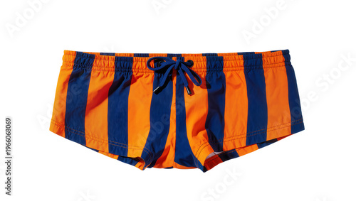 Foto Orange and navy blue striped swim briefs, isolated on transparent background