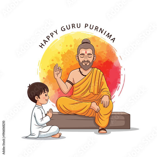 Happy Guru Purnima: Guru blessing student, spiritual learning, Indian culture, gratitude, respect