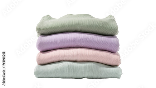 Four pastel ribbed garments stack, isolated on transparent background