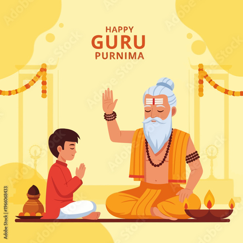 Guru Purnima: Student Seeks Blessing from Guru in Traditional Indian Ceremony