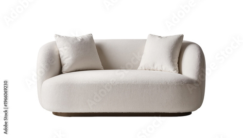 Canvastavla Off-white boucle loveseat with pillows, isolated on transparent background