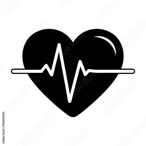 Black heart icon with white heartbeat line on a white background.