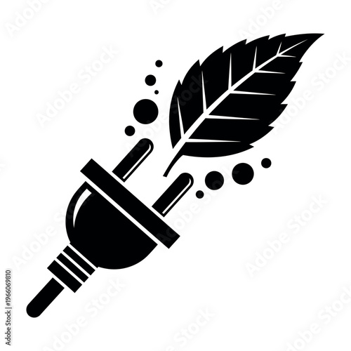 Green Energy Concept Illustration with Electric Plug and Natural Leaf Symbol