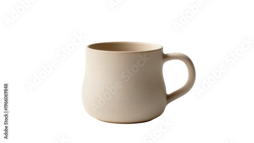 Fotografie Rustic beige ceramic mug, isolated on transparent background for branding