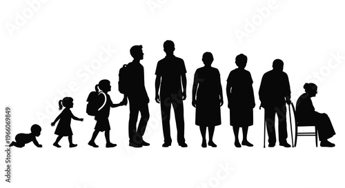 A visual representation of the human life cycle from infancy to old age depicted in a striking silhouette high quality professional