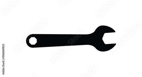 A stark black silhouette of a common adjustable wrench a tool used for gripping and turning silhouette high quality professional detailed