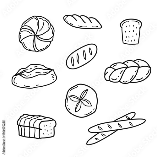 Cute handmade bread doodle line art vector. Hand-drawn bakery illustration for stickers, menus, cards, and rustic food designs.