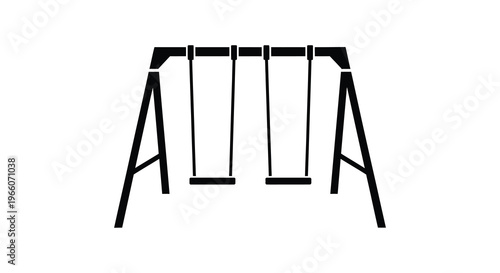 A minimalist depiction of a playground swing set with three swings rendered as a stark black silhouette high quality professional detailed