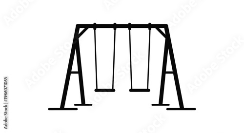 A simple black silhouette of a playground swing set with two swings evoking childhood memories silhouette high quality professional detailed